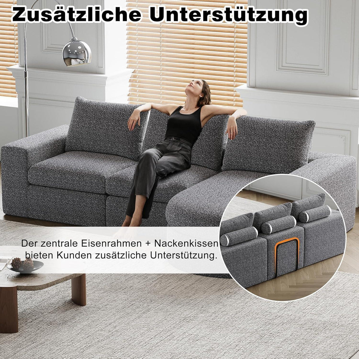 Modulares Ecksofa mit Chaiselongue, Grau – 251x160x81cm