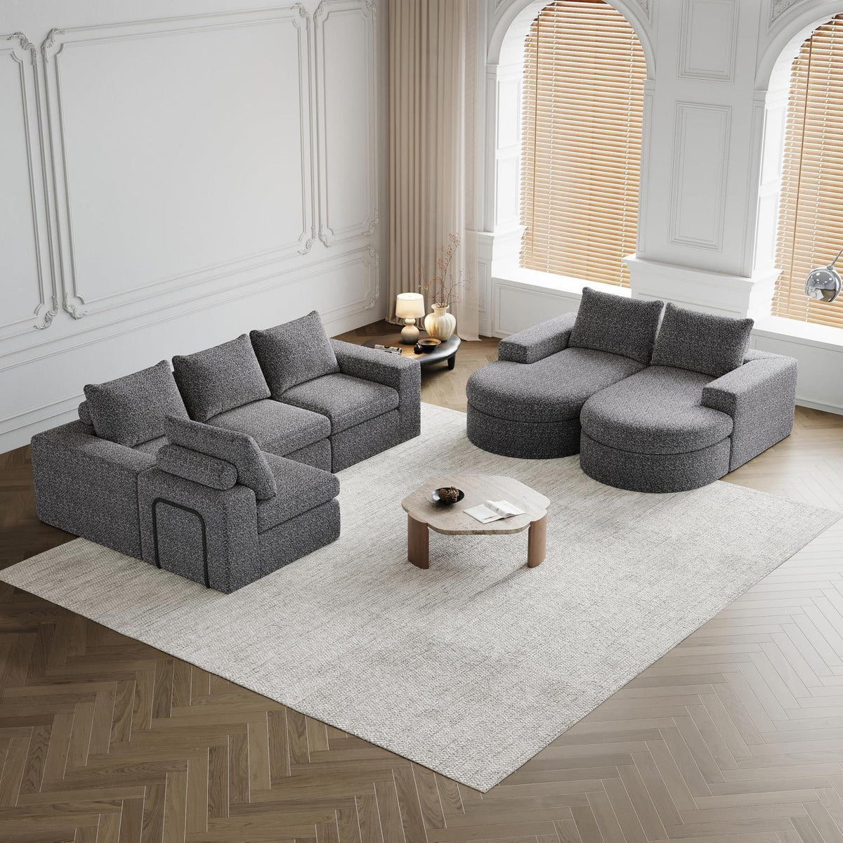 Modulares Ecksofa mit Chaiselongue – Grau, 322 x 271 cm