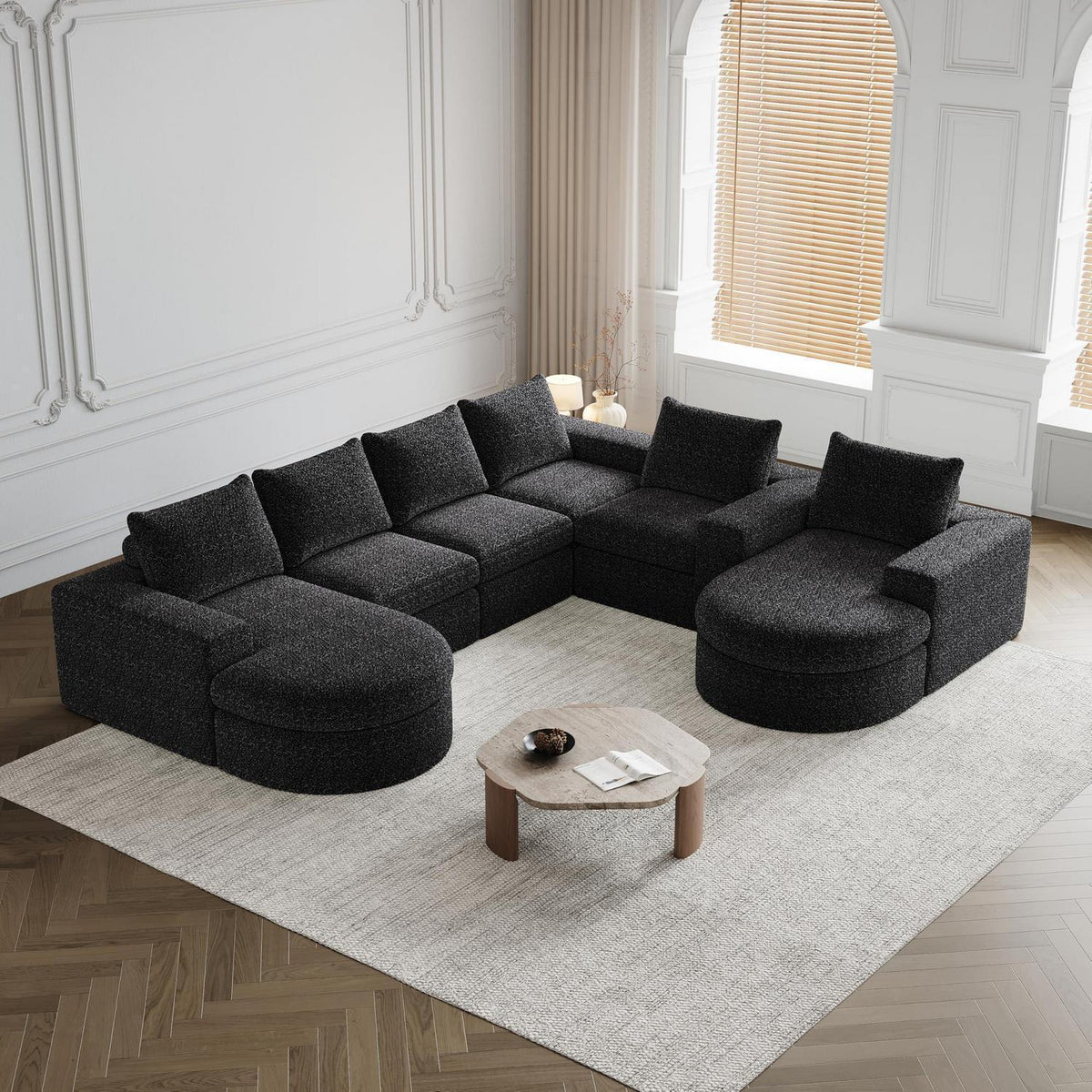 Modulares Ecksofa mit Chaiselongue & Chenille-Bezügen Schwarz