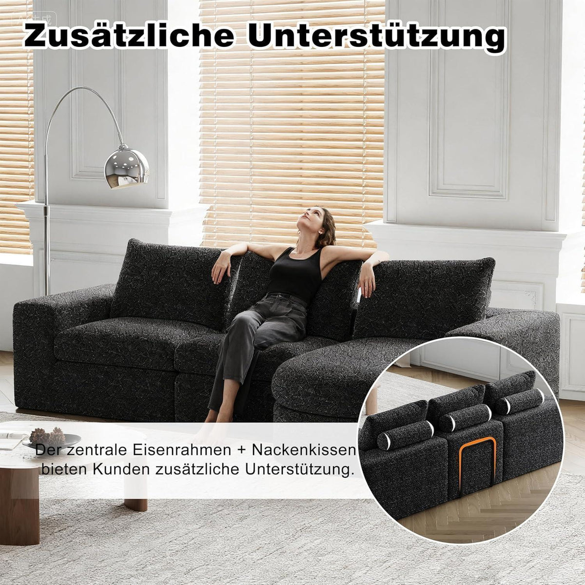 Modulares Ecksofa mit Chaiselongue & Chenille-Bezügen Schwarz