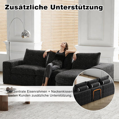 Modulares Ecksofa mit Chaiselongue & Chenille-Bezügen Schwarz