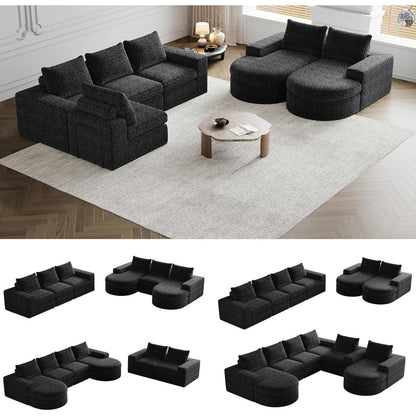 Modulares Ecksofa mit Chaiselongue & Chenille-Bezügen Schwarz