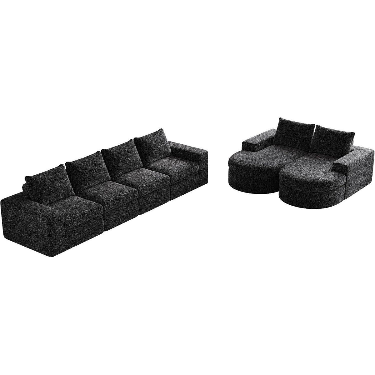 Modulares Ecksofa mit Chaiselongue & Chenille-Bezügen Schwarz