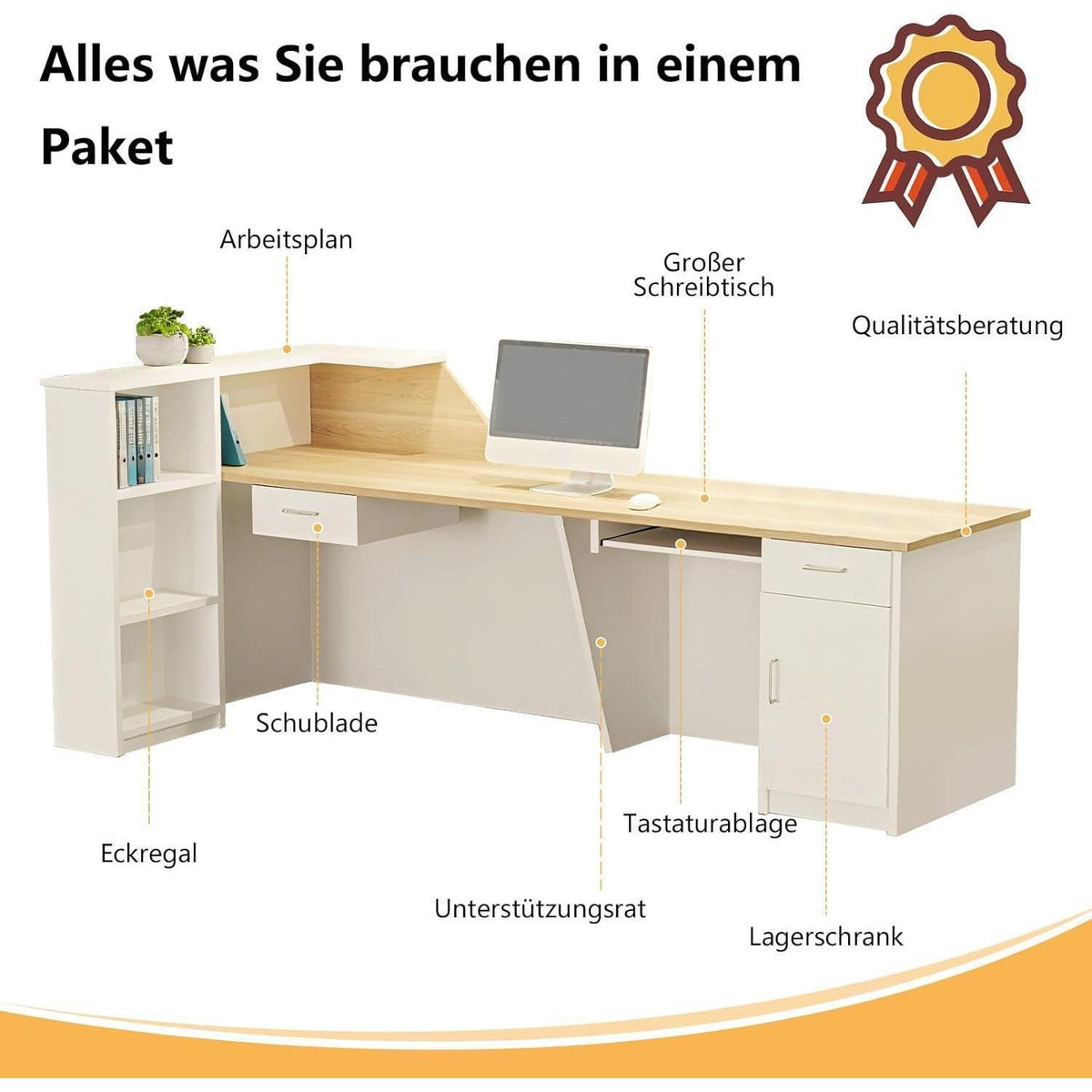 Moderner Empfangstresen mit Regalen – 250x60x100cm Schwarz