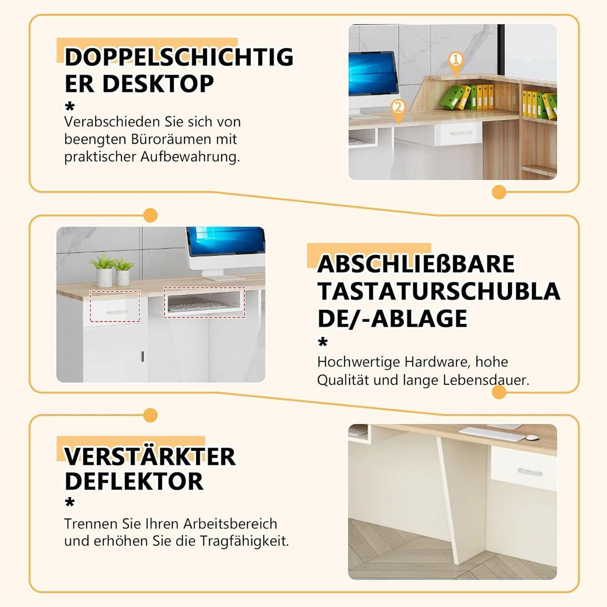 Moderner Empfangstresen mit Regalen – 250x60x100cm Schwarz