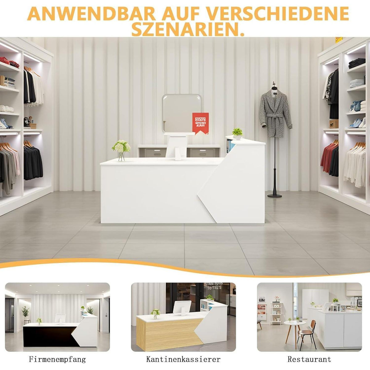 Moderner Empfangstresen mit Regalen – 250x60x100cm Schwarz