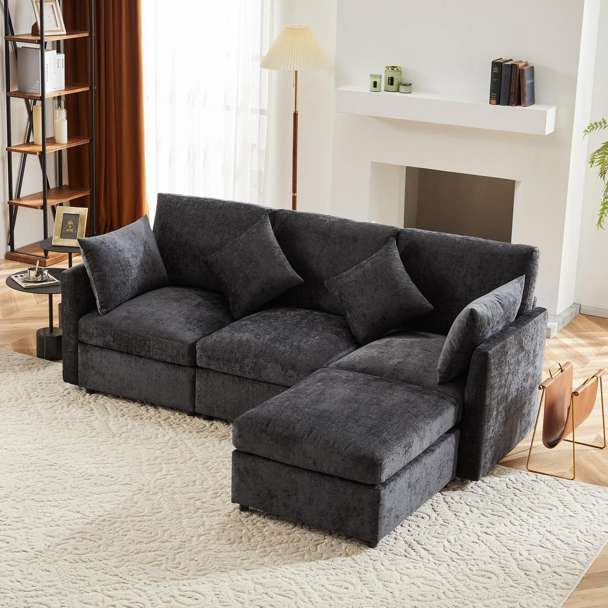3-Sitzer Sofa mit Fußhocker & Schlaffunktion, Grau