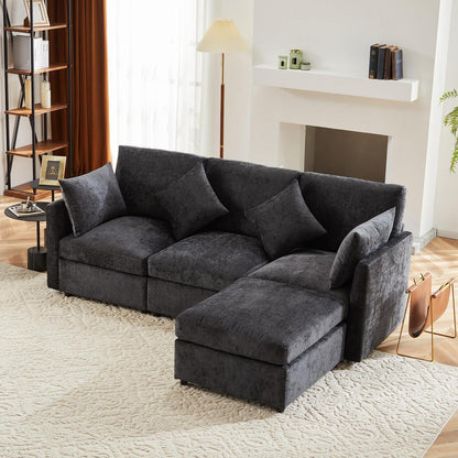 3-Sitzer Sofa mit Fußhocker & Schlaffunktion, Grau