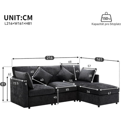 3-Sitzer Sofa mit Fußhocker & Schlaffunktion, Grau