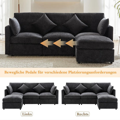 3-Sitzer Sofa mit Fußhocker & Schlaffunktion, Grau