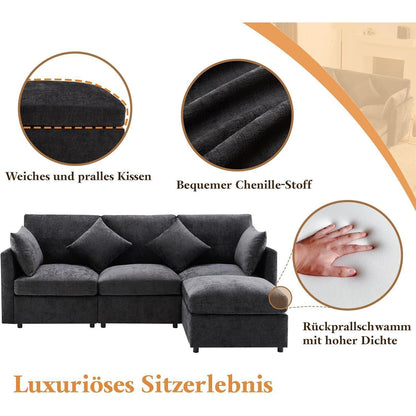 3-Sitzer Sofa mit Fußhocker & Schlaffunktion, Grau