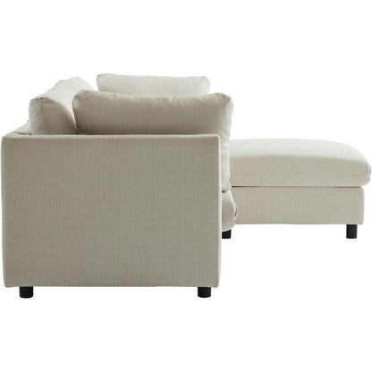 Modernes 3-Sitzer Sofa mit Fußhocker & Schlaffunktion, Beige