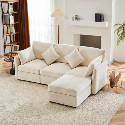 3-Sitzer Sofa mit Fußhocker & Schlaffunktion, Beige