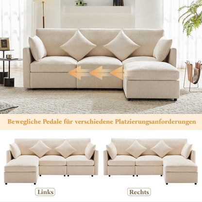 3-Sitzer Sofa mit Fußhocker & Schlaffunktion, Beige