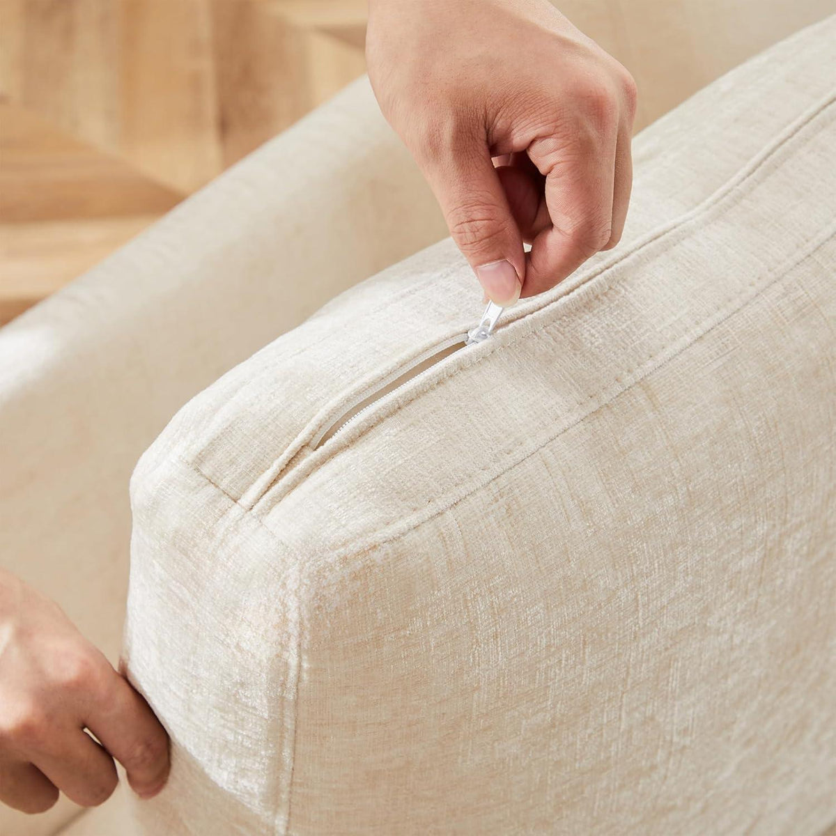 3-Sitzer Sofa mit Fußhocker & Schlaffunktion, Beige