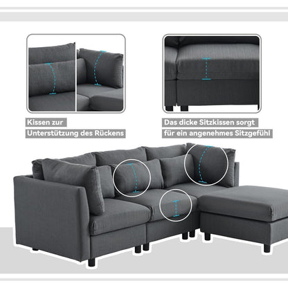 Modernes 3-Sitzer Sofa mit Fußhocker & Schlaffunktion, Grau