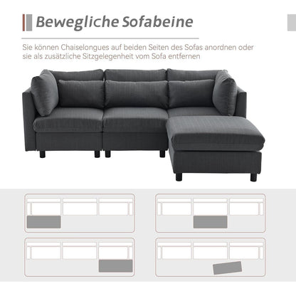 Modernes 3-Sitzer Sofa mit Fußhocker & Schlaffunktion, Grau