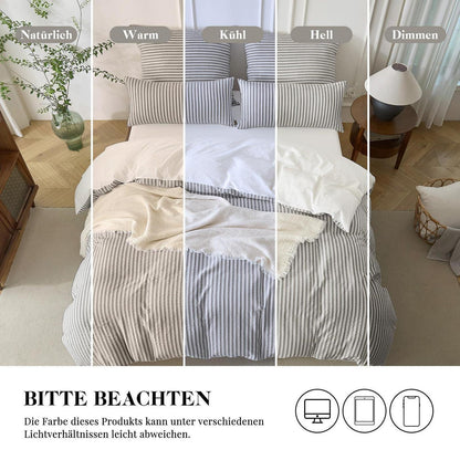 Bettwäsche-Set 135x200 Baumwolle Gestreift Kaffee & Weiß 4tlg.