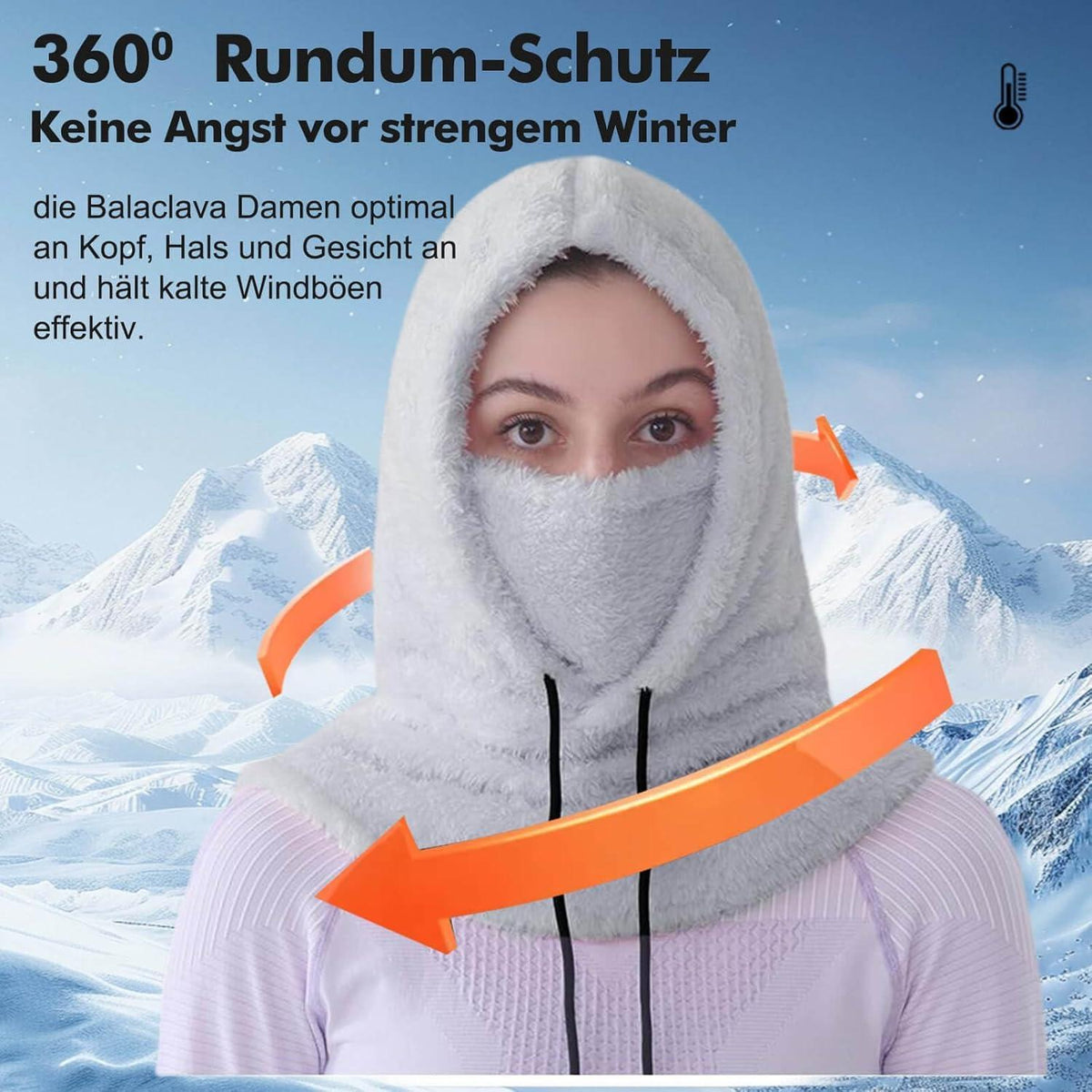 Sturmhaube Winter Damen Herren Fleece Balaclava Grau