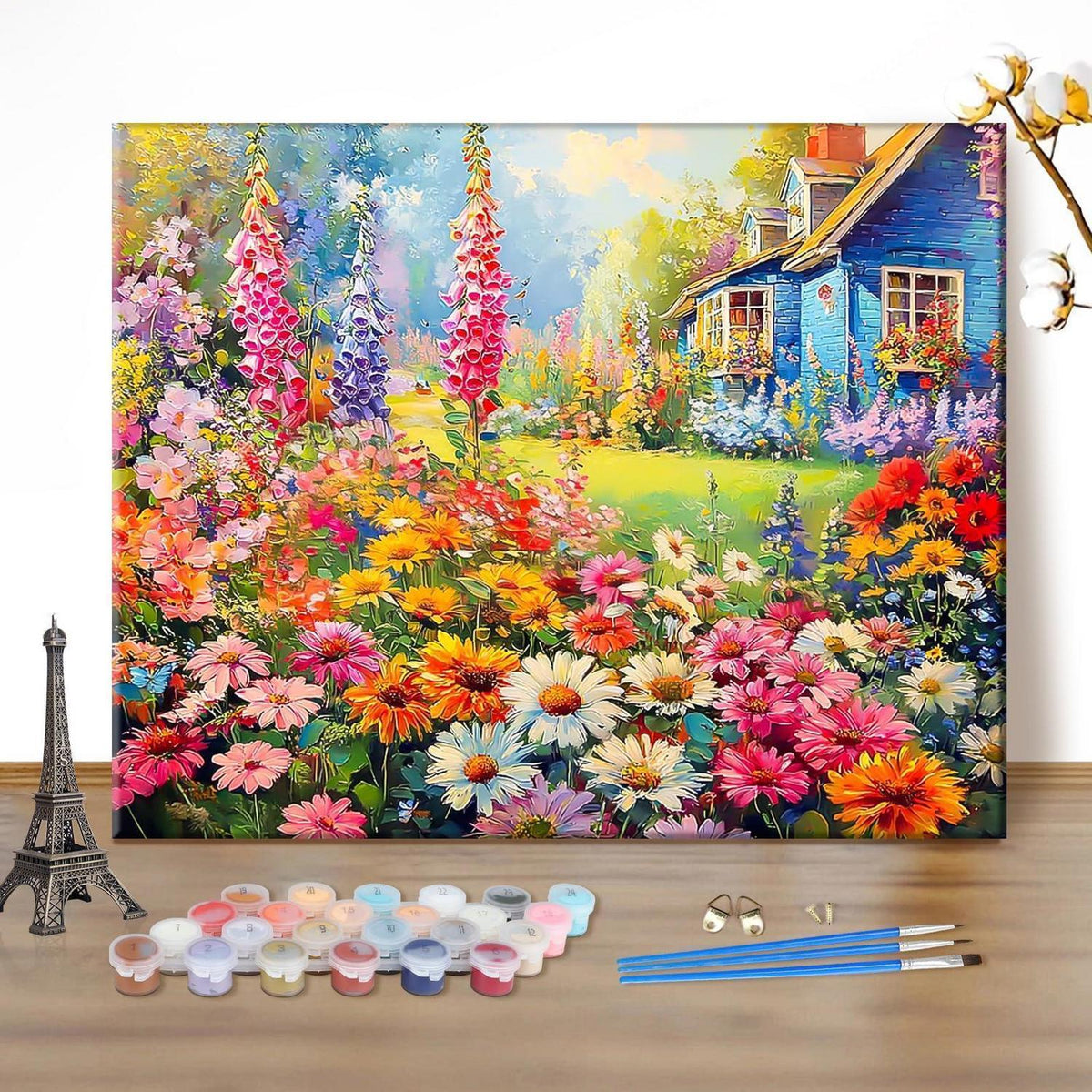 Malen nach Zahlen Buntes Blumenhaus DIY Ölgemälde 50x40cm