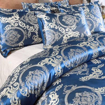 Satin Bettwäsche Set 200x200 Blau – 3tlg. Retro Luxus