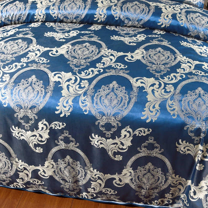 Satin Bettwäsche Set 200x200 Blau – 3tlg. Retro Luxus