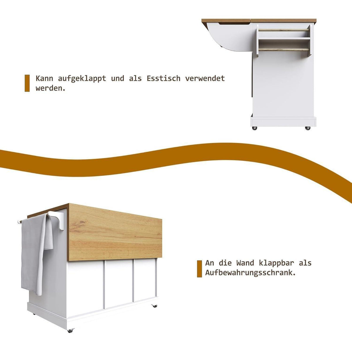 Klappbarer Servierwagen mit Stauraum – Weiß & Modern