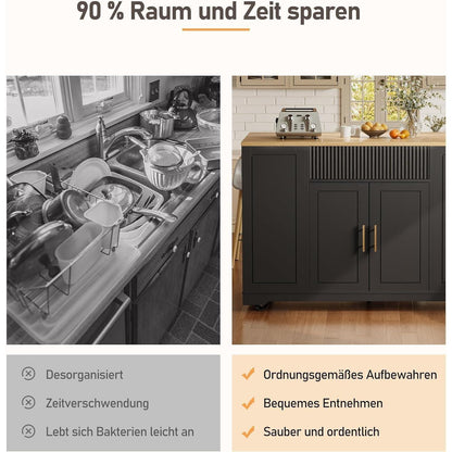 Kücheninsel mit Rollen & Mülleimer – Schwarz