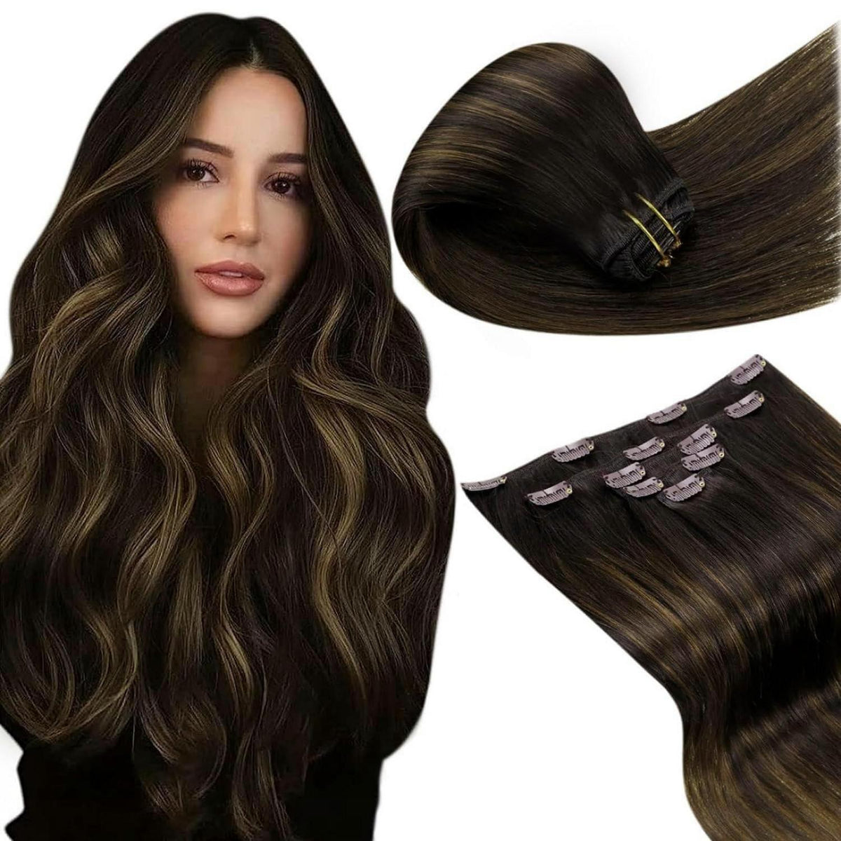 Clip-in Echthaar Extensions Braun Balayage 55cm