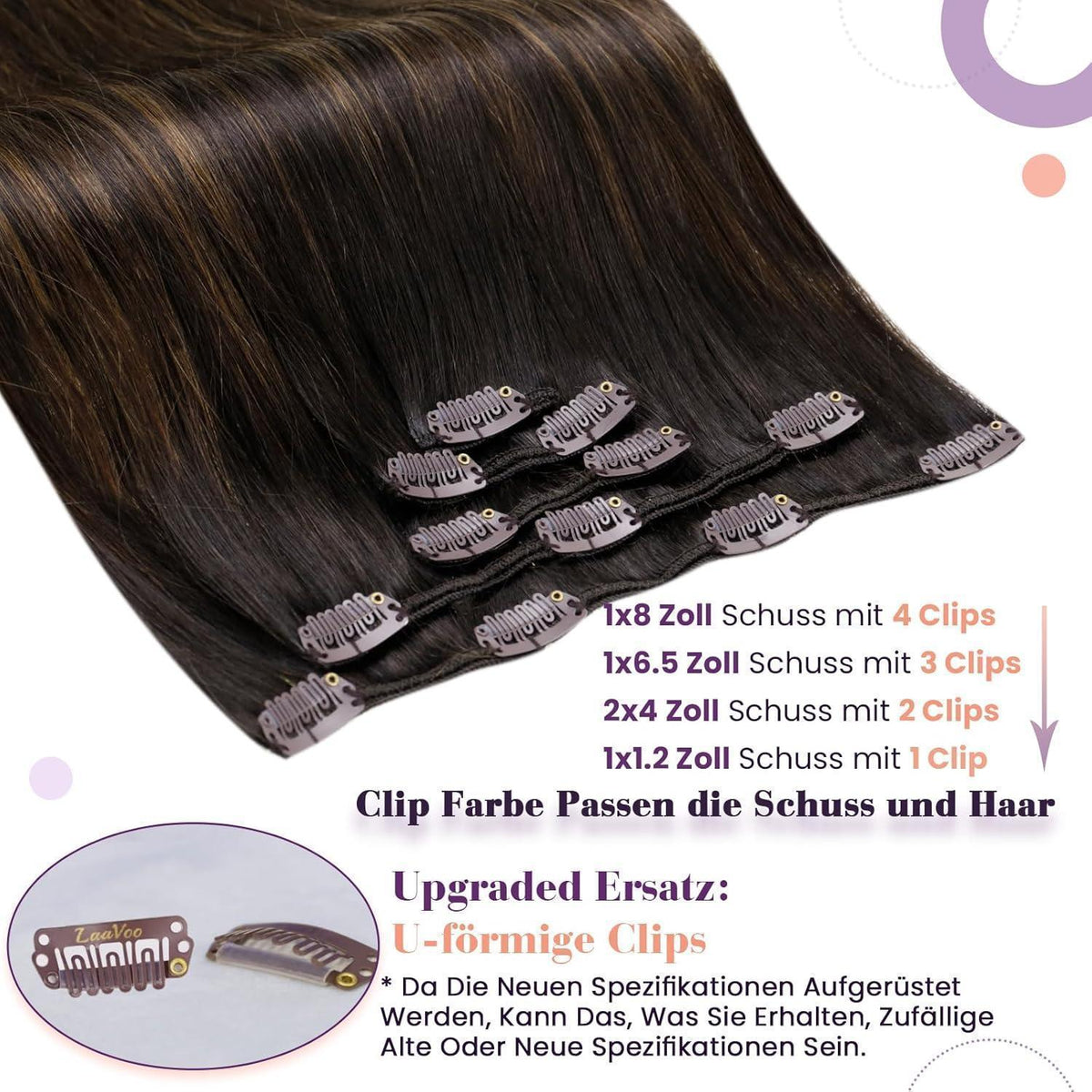 Clip-in Echthaar Extensions Braun Balayage 55cm