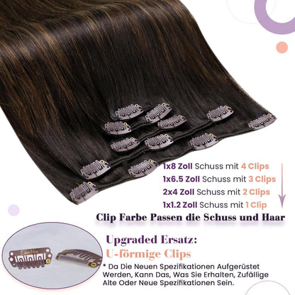 Clip-in Echthaar Extensions Braun Balayage 55cm
