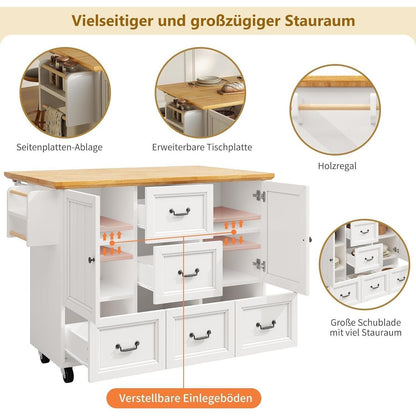 Ausziehbare Kücheninsel mit Stauraum & Handtuchhalter, Weiß