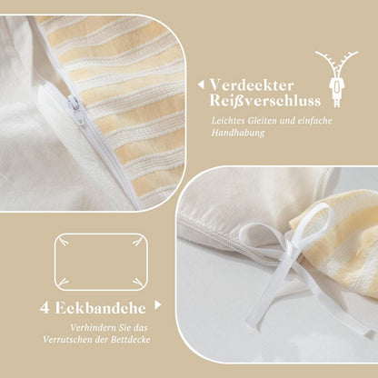 Bettwäsche-Set 135x200 Baumwolle Gestreift Gelb & Weiß 4tlg.