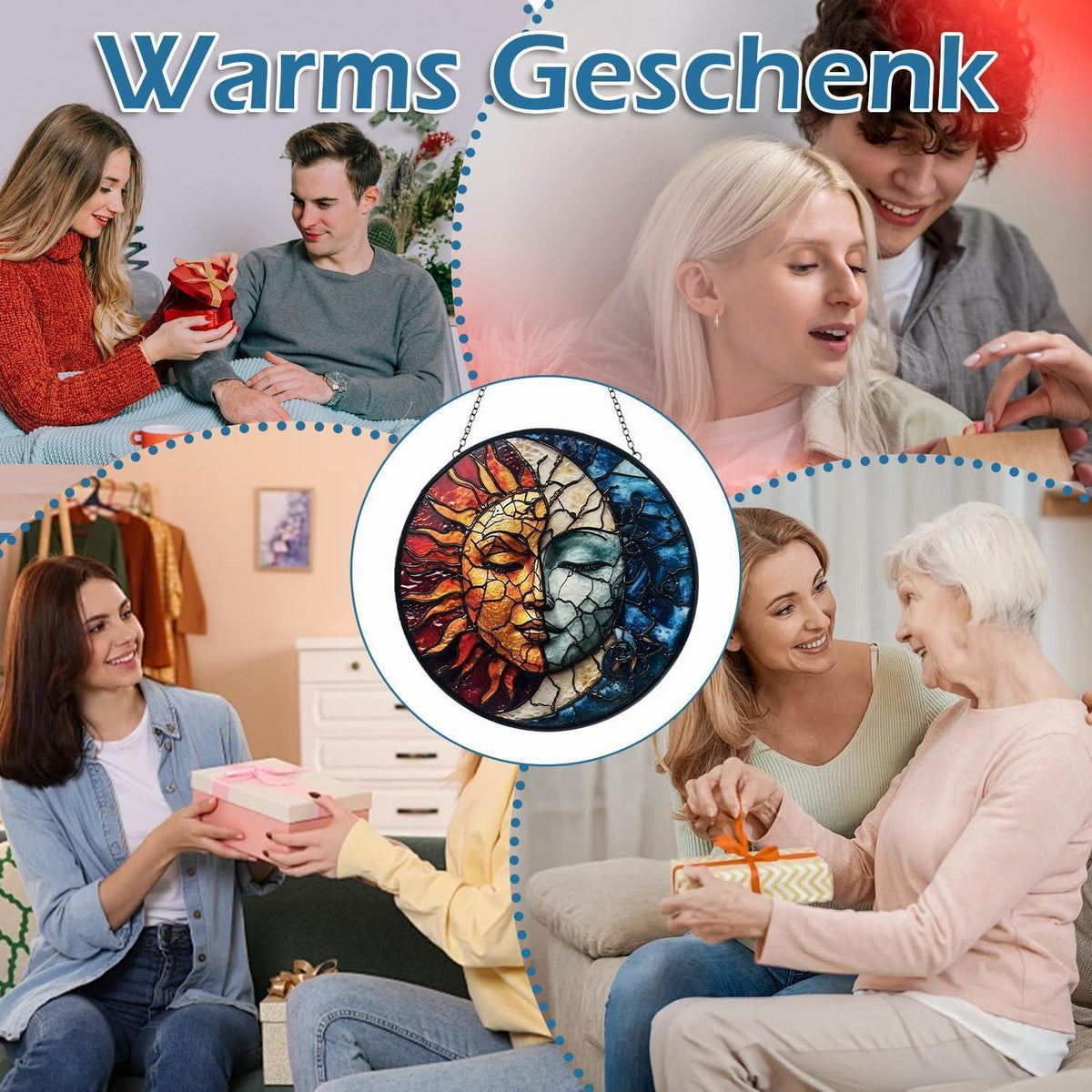Sonnenfänger Fenster Hängend Sonne-Mond Design | Buntes Acryl Fensterschmuck
