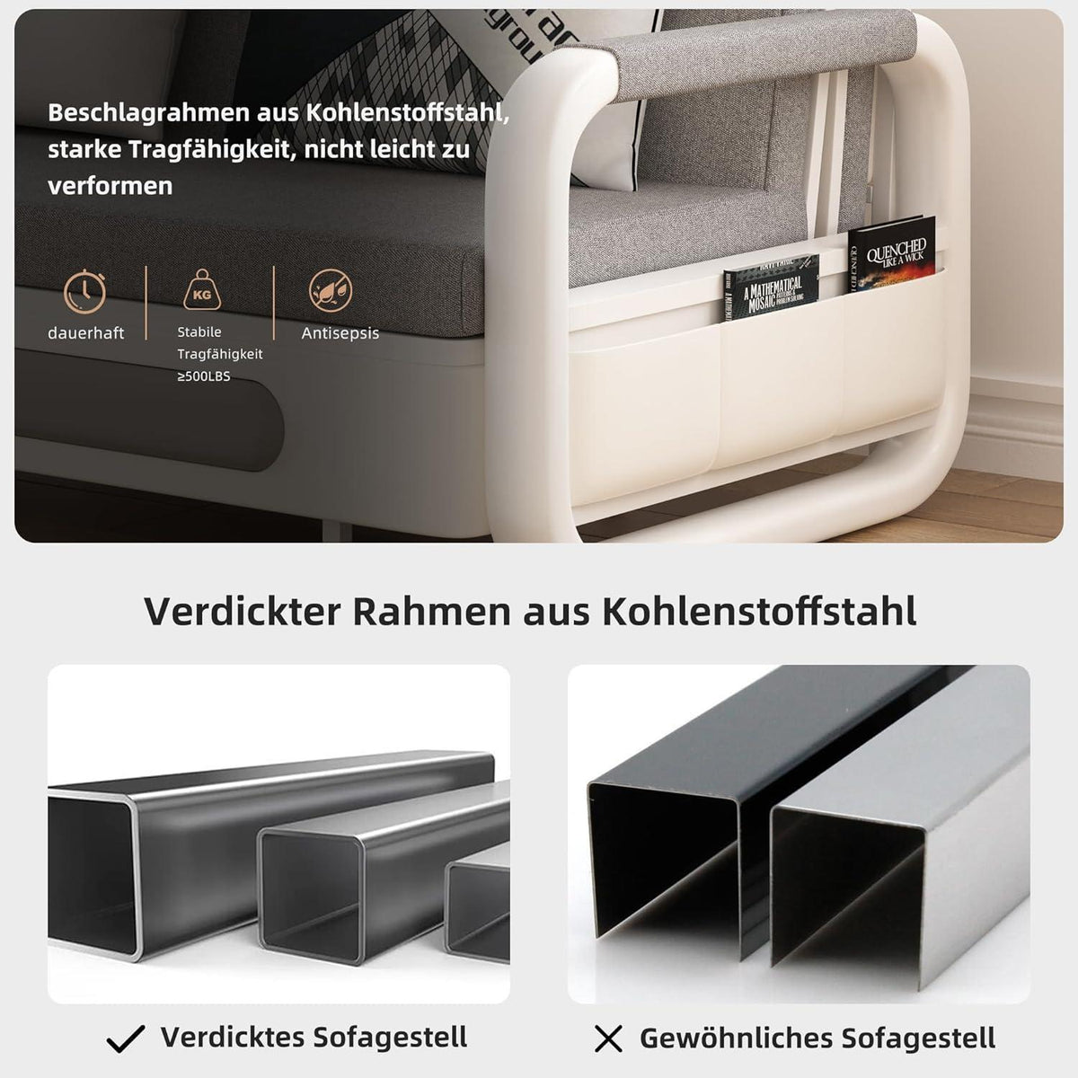 Ausziehbares Schlafsofa mit Stauraum – Dunkelgrau/Weiß (128cm)