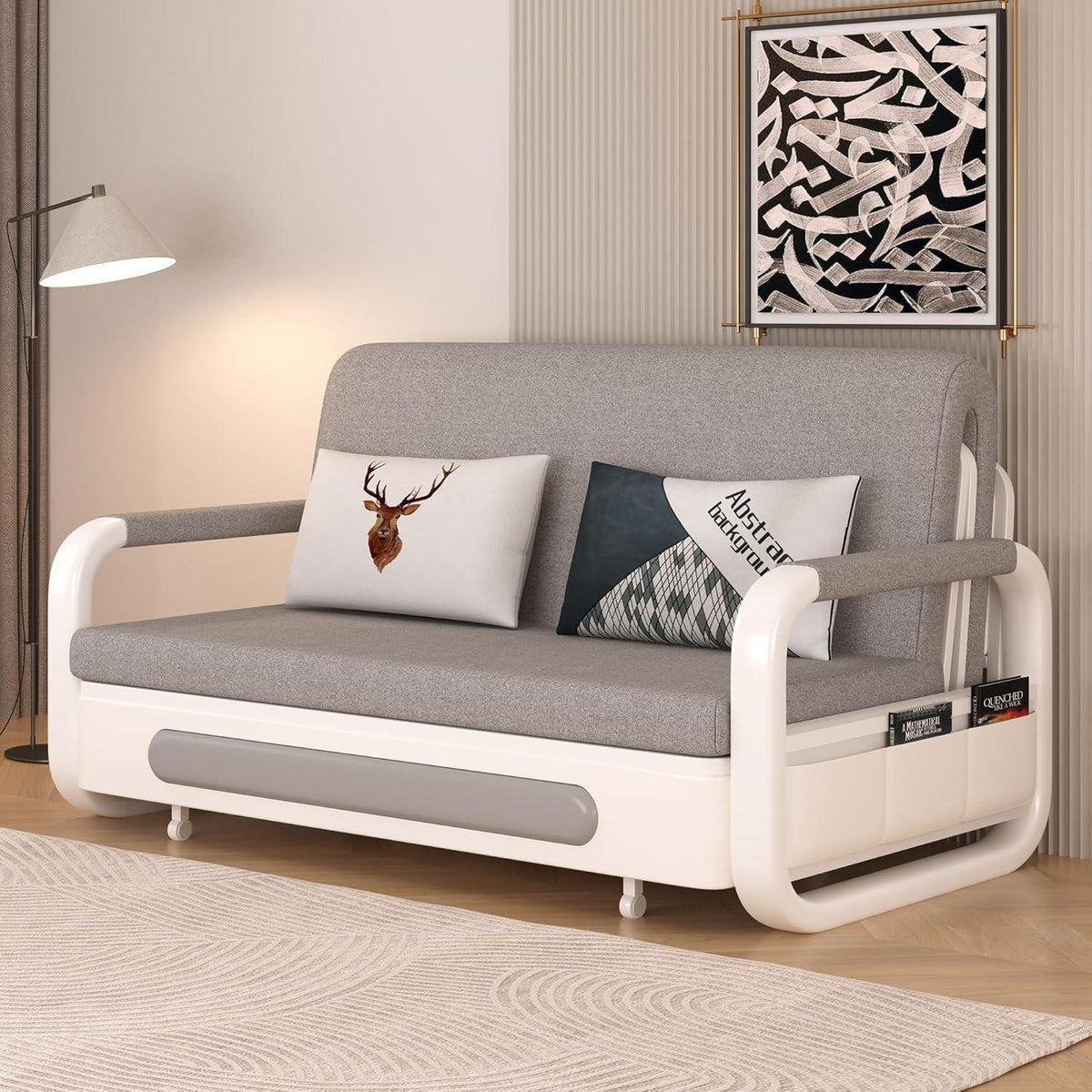 Ausziehbares Schlafsofa mit Stauraum – Dunkelgrau/Weiß (128cm)