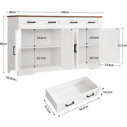 Sideboard mit Arbeitsplatte & Schubladen – Weiß 140x40x80cm