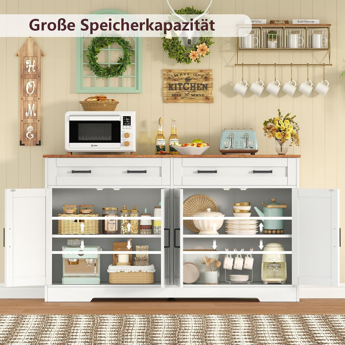 Sideboard mit Arbeitsplatte & Schubladen – Weiß 140x40x80cm