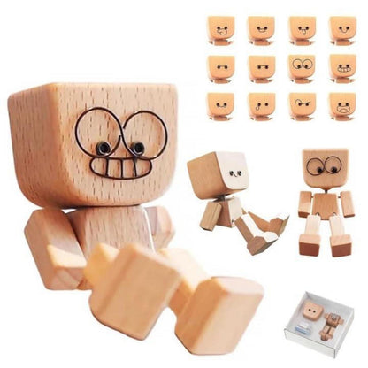 Wackelfigur Auto mit 12 Ausdrücken – Handgefertigte Holzfigur