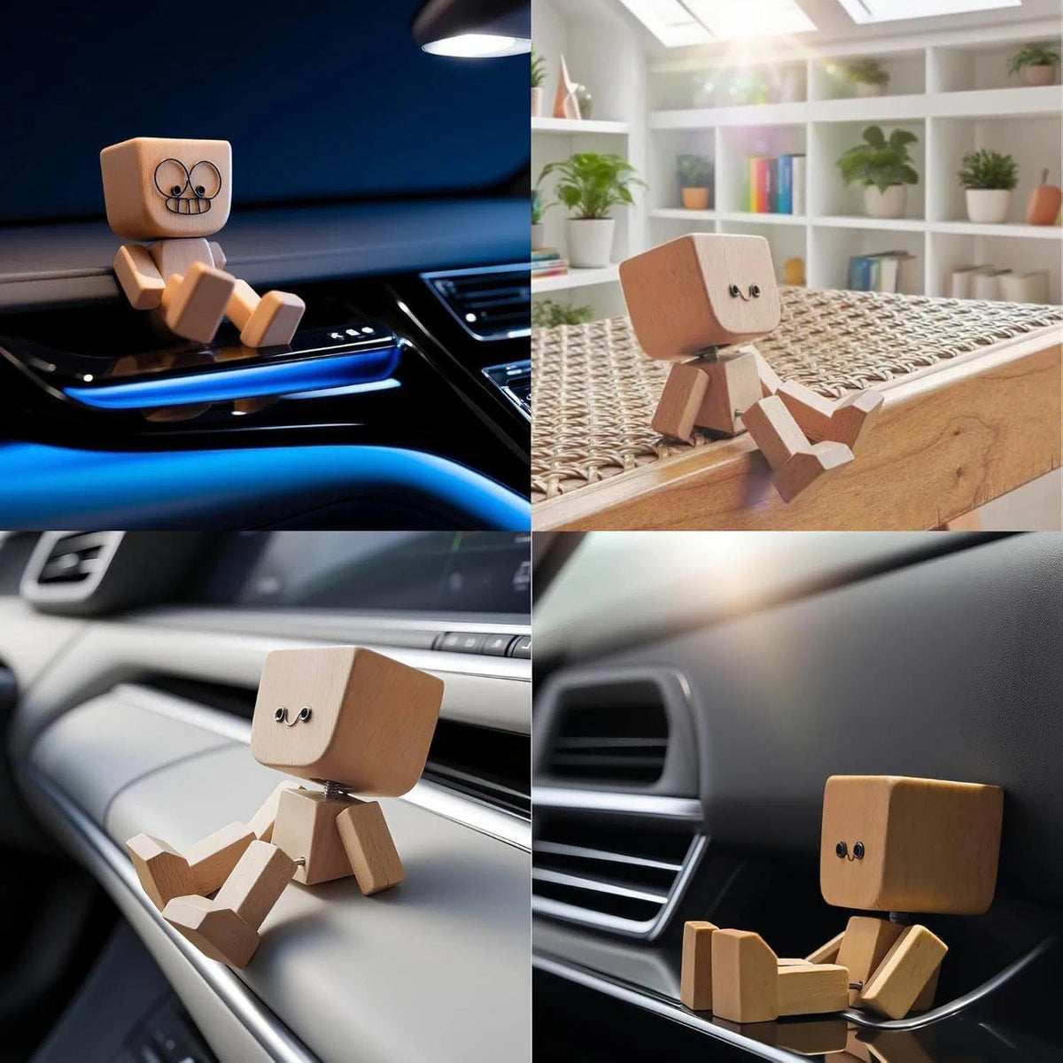Wackelfigur Auto mit 12 Ausdrücken – Handgefertigte Holzfigur