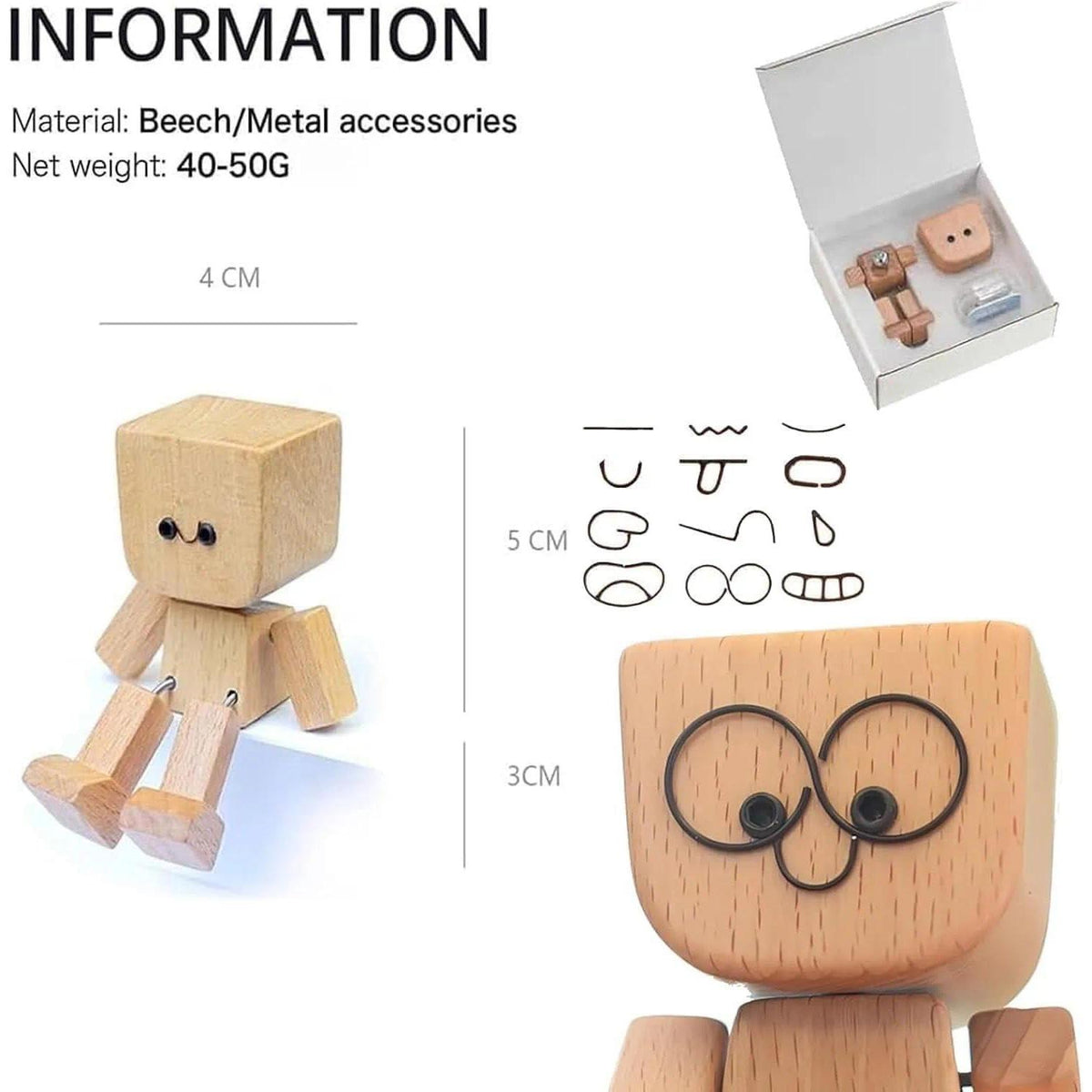 Wackelfigur Auto mit 12 Ausdrücken – Handgefertigte Holzfigur