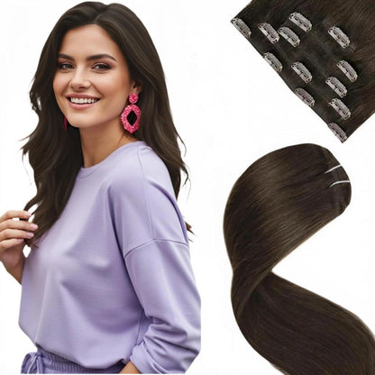 Dunkelbraune Echthaar Clip-in Extensions 55cm