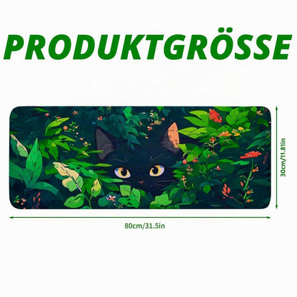 Großes Gaming Mauspad 80x30cm – Niedliche Katze & Grün