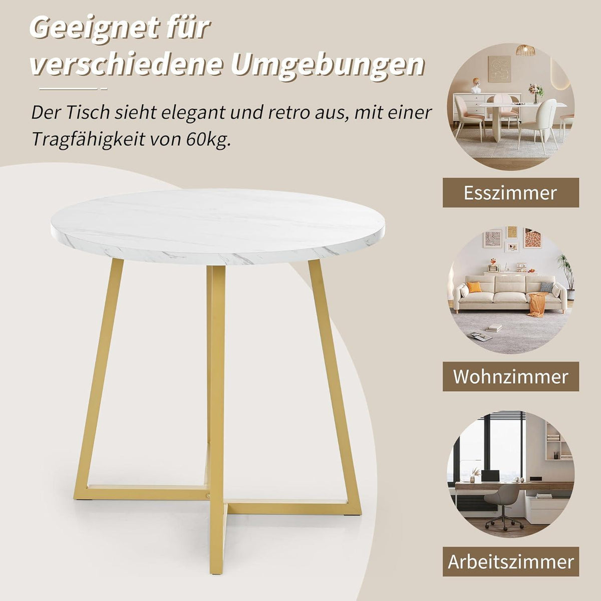 5-teiliges Esstisch Set Grau & Gold – Moderner Küchentisch mit 4 Stühlen