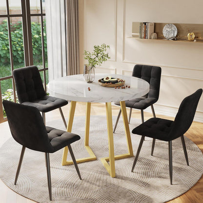 Moderner Esstisch Set 5-teilig Schwarz Gold 80x75cm