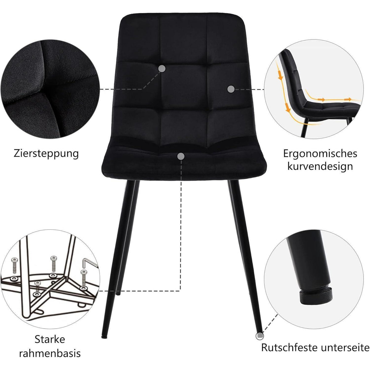 Moderner Esstisch Set 5-teilig Schwarz Gold 80x75cm