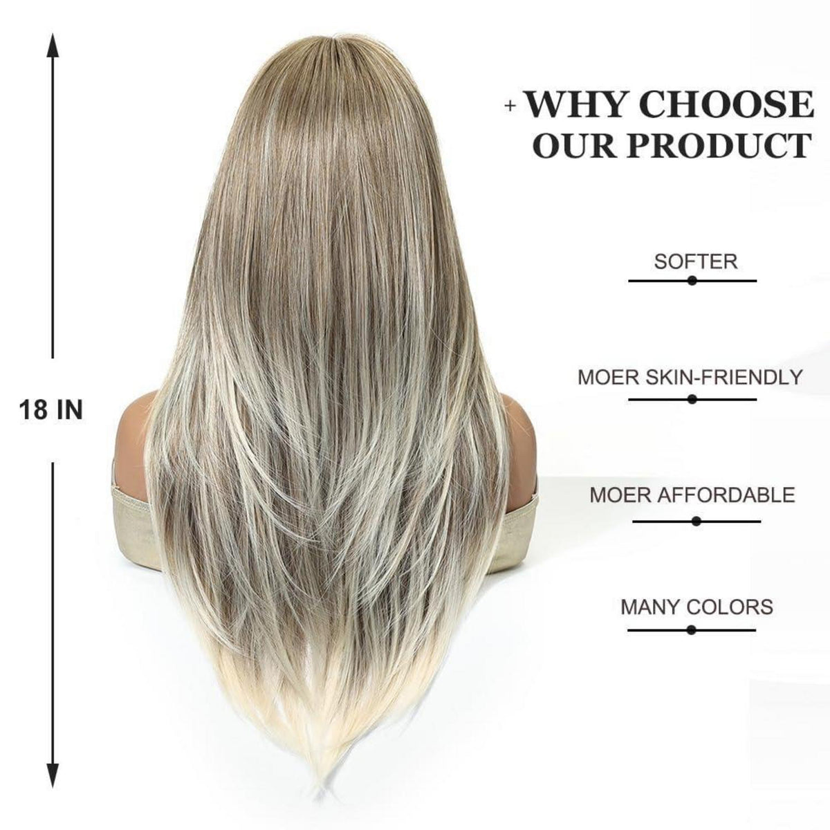 Aschblond Perücke mit Pony – Langes, glattes Synthetikhaar