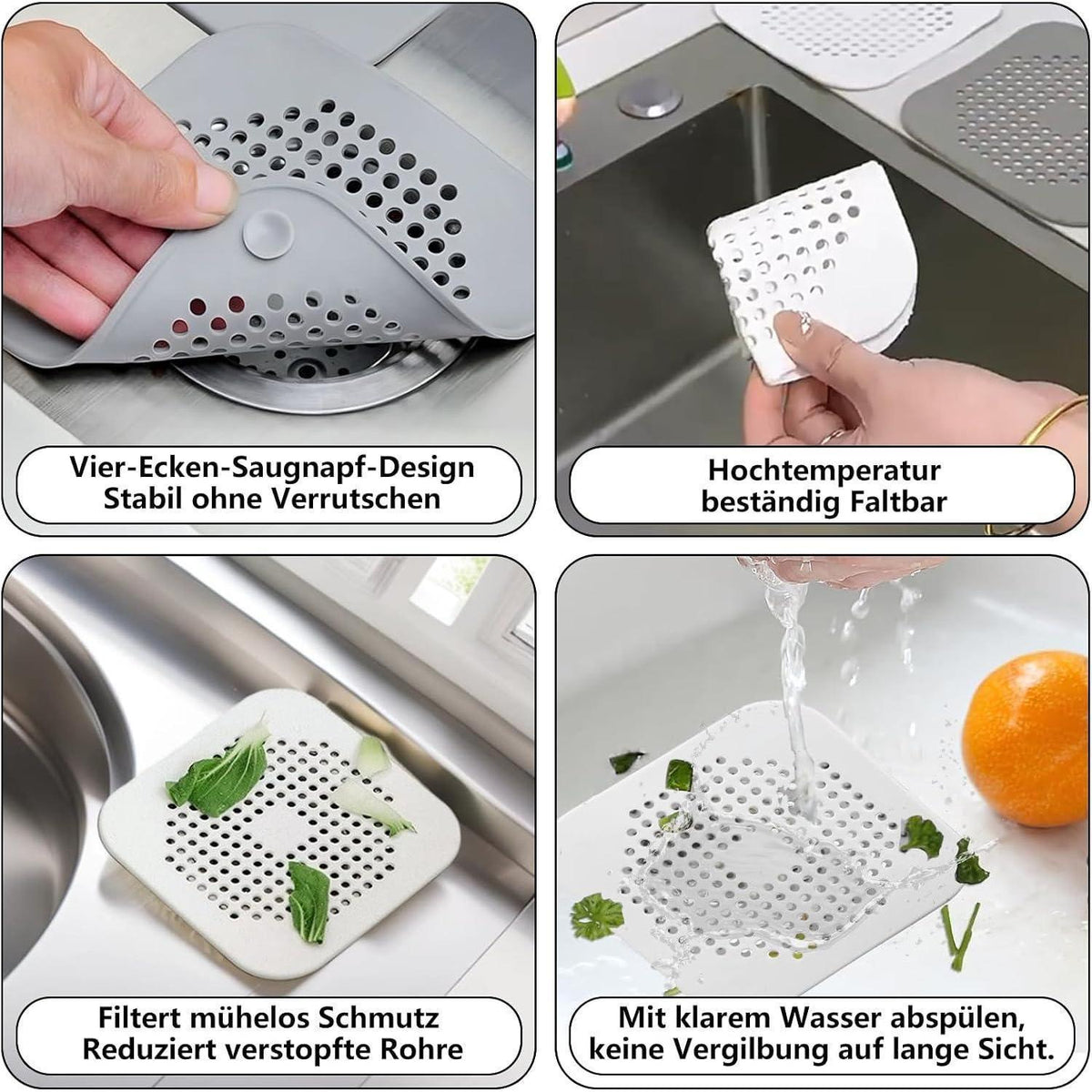 4x Silikon Abflusssieb für Dusche, Badewanne & Spüle