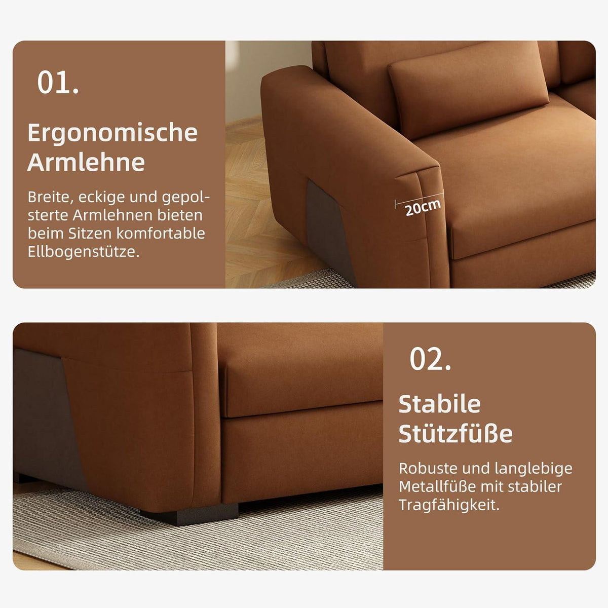 Bequemes 3-Sitzer Sofa Lederoptik 276cm – Wohnzimmer Couch