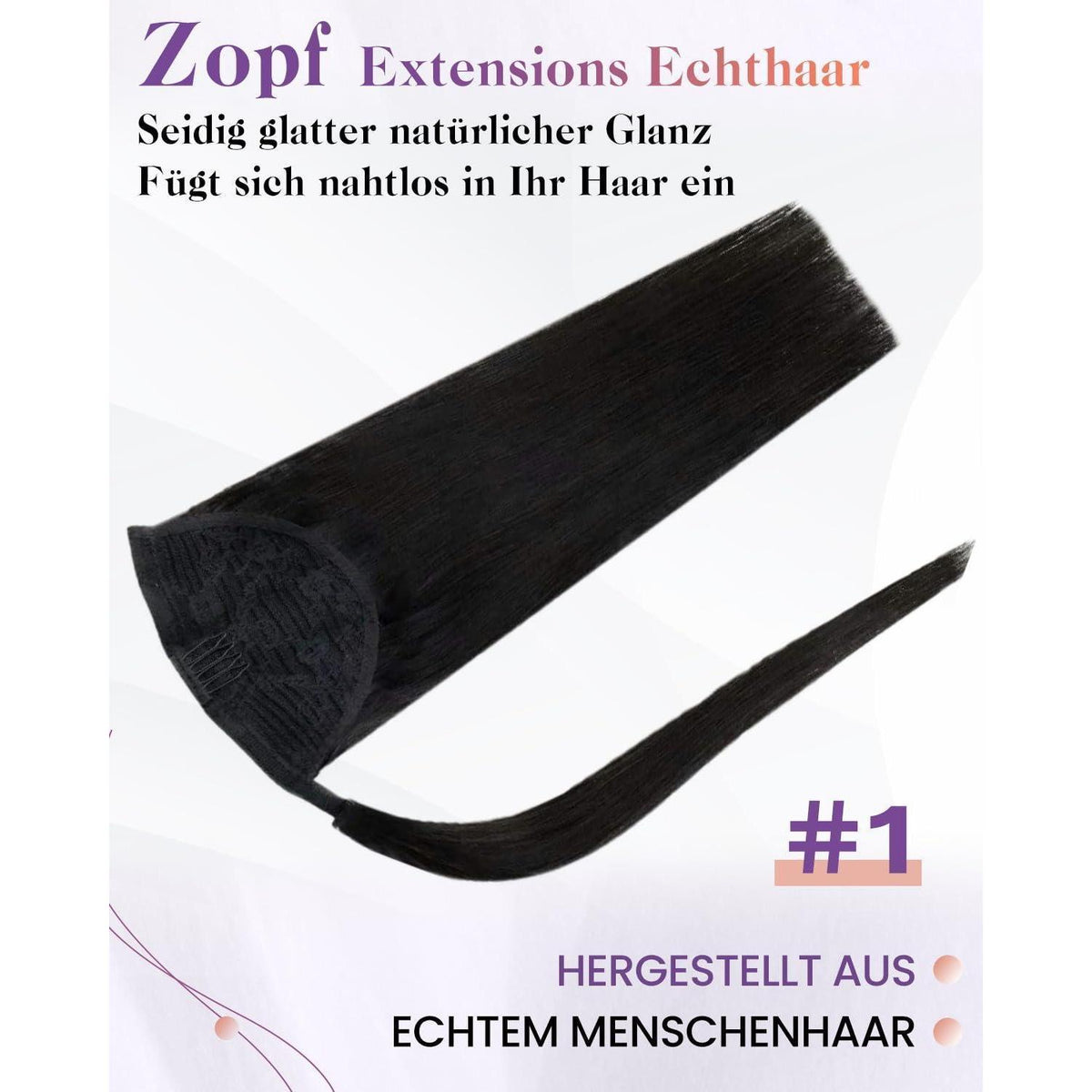 Echthaar Zopf Extension Schwarz 30cm Remy Pferdeschwanz